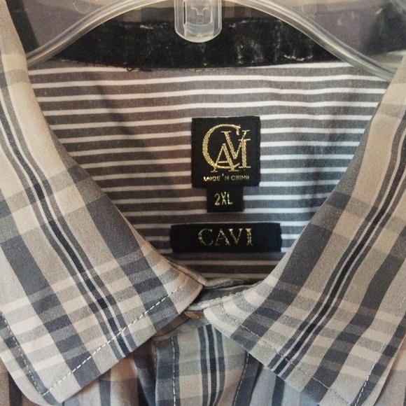 Cavi checker Men's button down gold buttons brown shirt sz 2XL - Picture 3 of 10